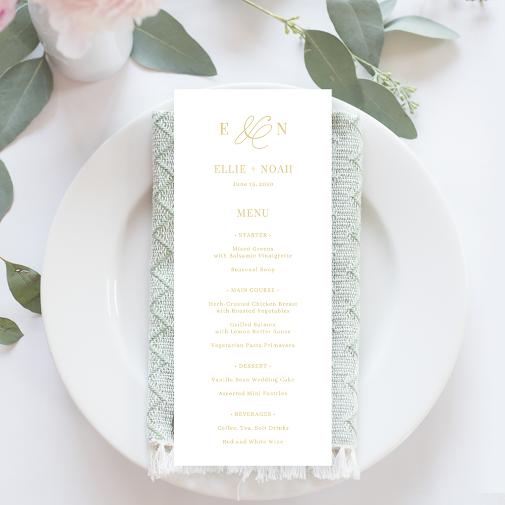 So In Love Menu Card White Gold