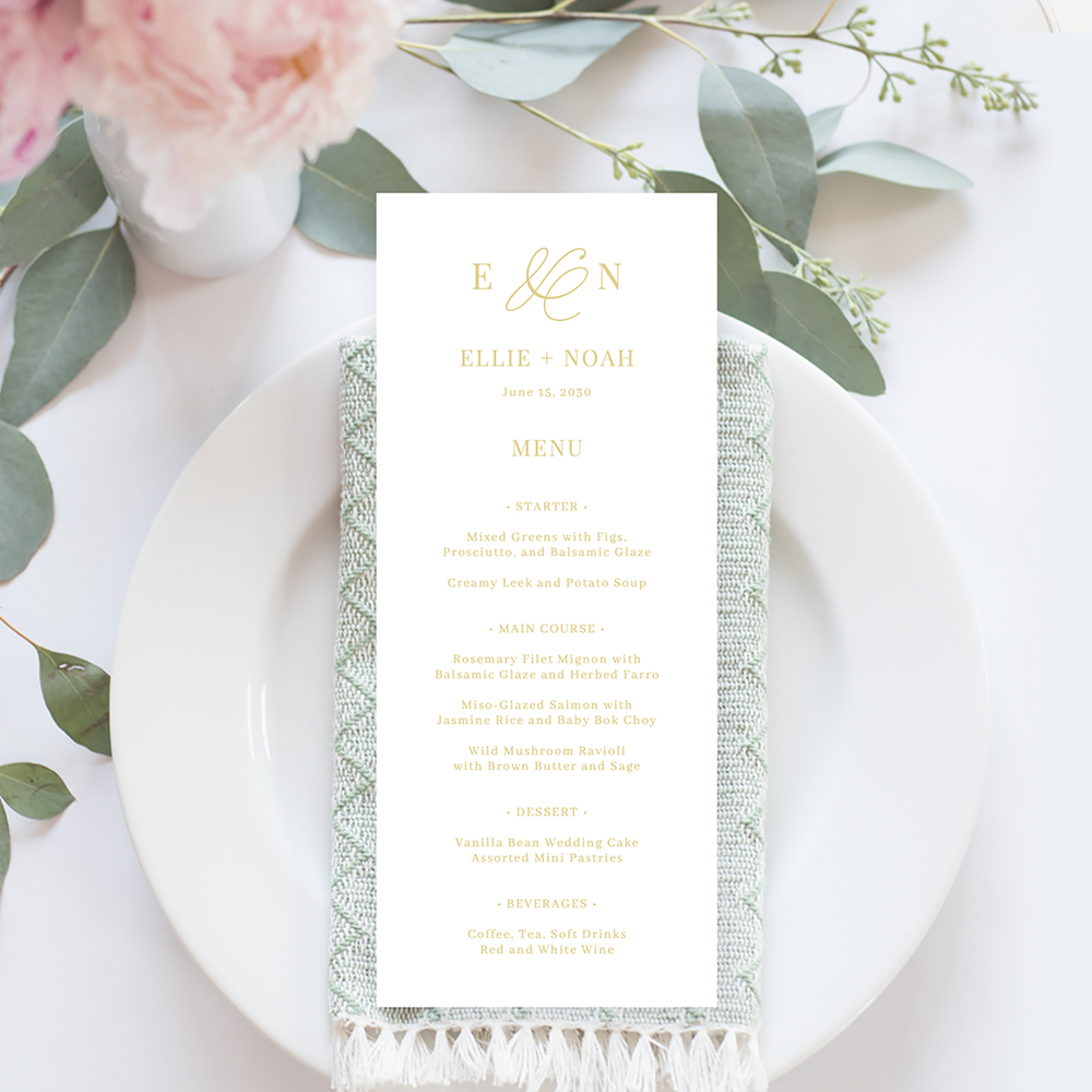 So In Love Menu Card White Gold 1000