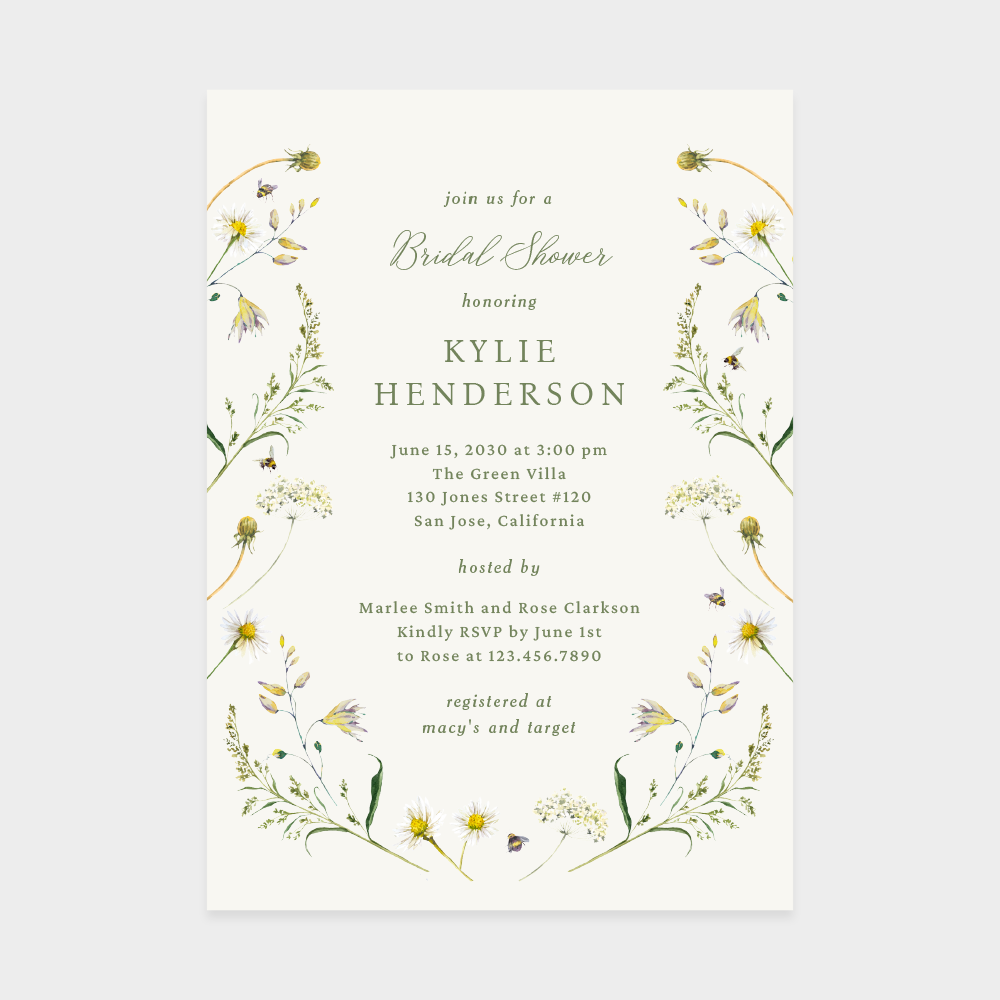 Sweet Wildflowers Baby or Bridal Shower Invitations
