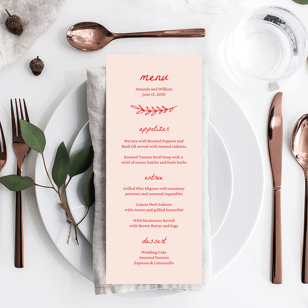 Tuscan Charm Personalized Menu Card Red