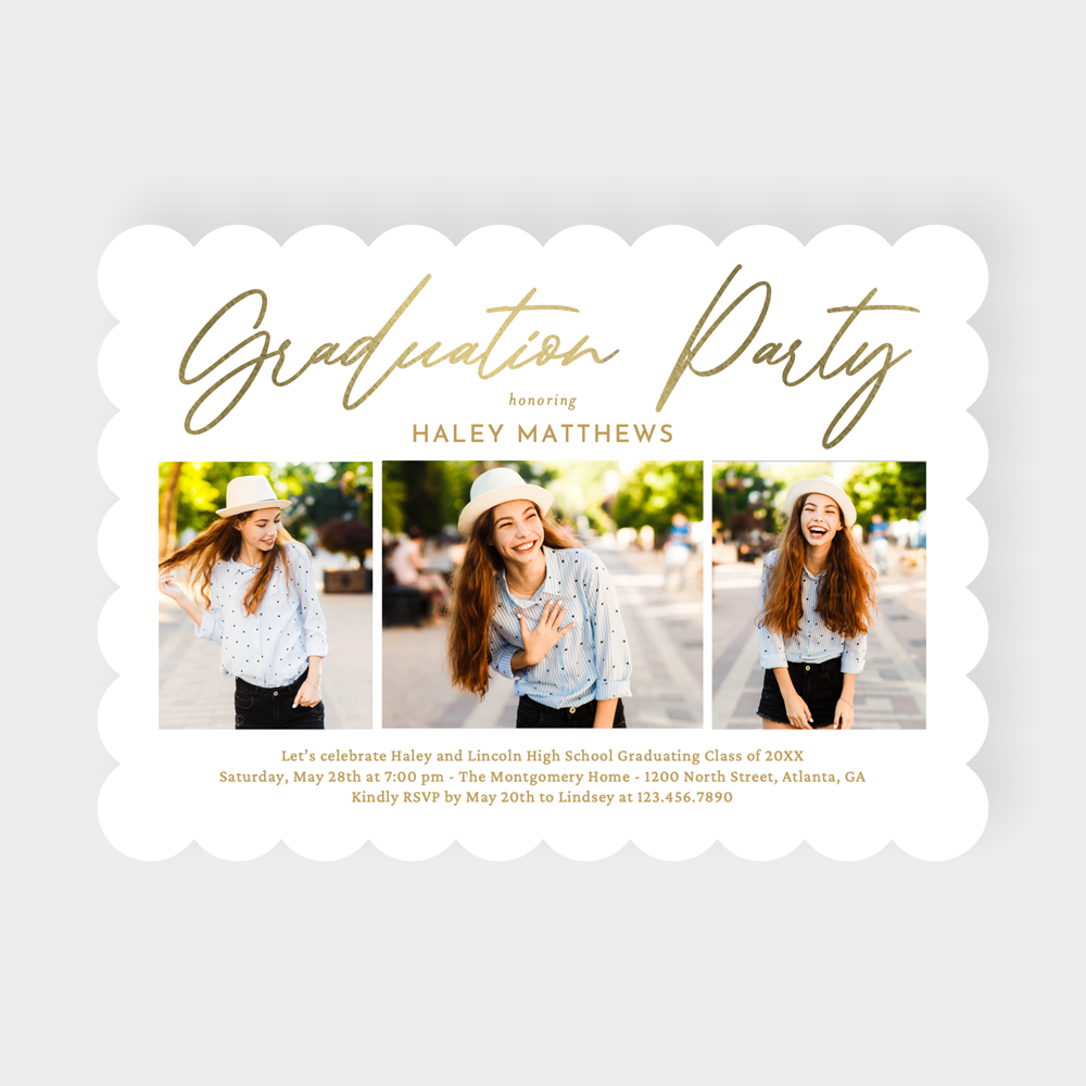 Penned Party Graduation Invitation Faux Gold and White