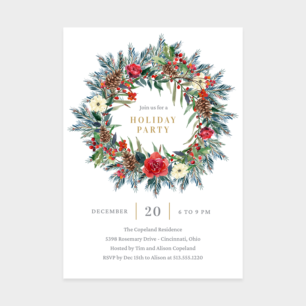 Festive Wreath Holiday Party Invitation
