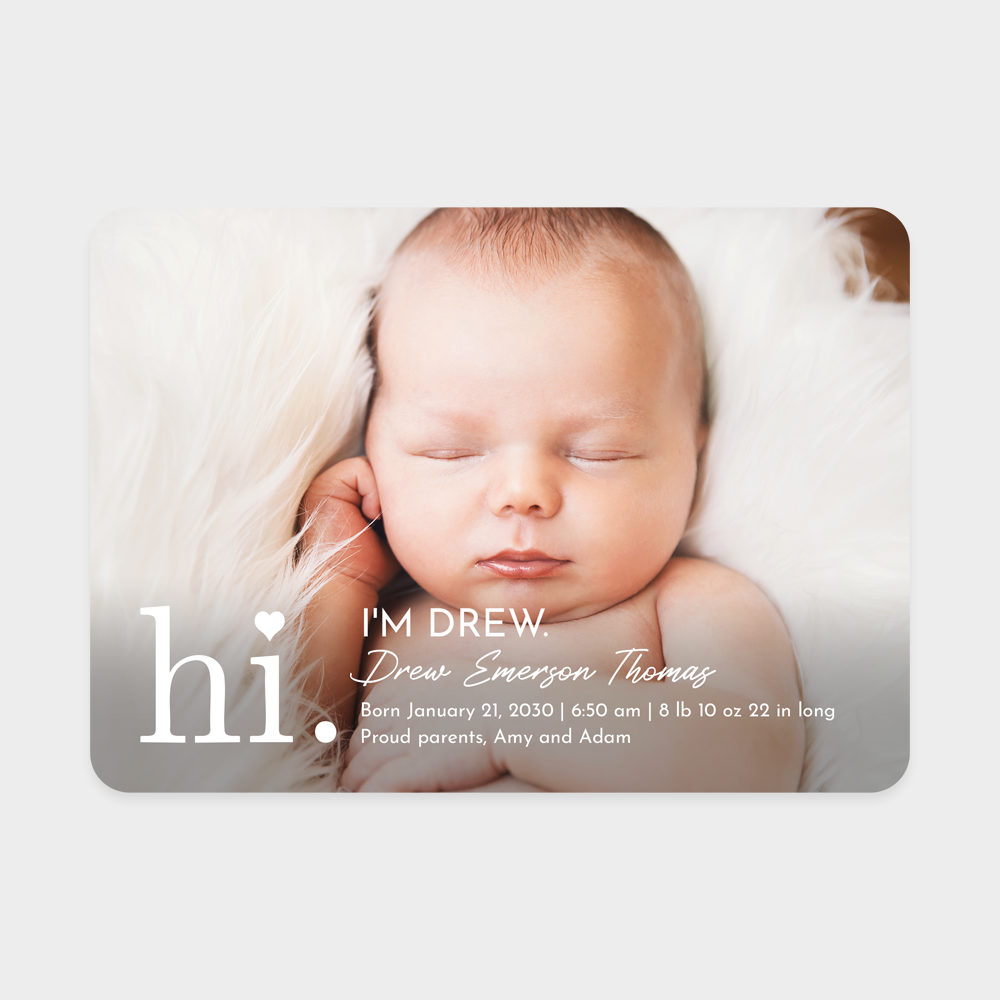 Precious Hi Baby Birth Announcement Card - Back